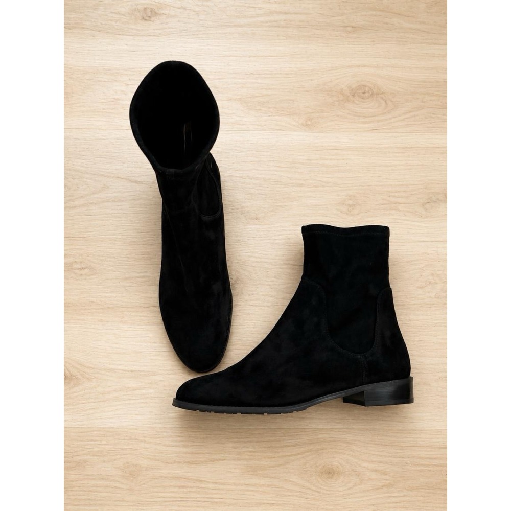 Stuart Weitzman Lilene Black Suede Stretch Sock Bootie Ankle Boots Womens 8